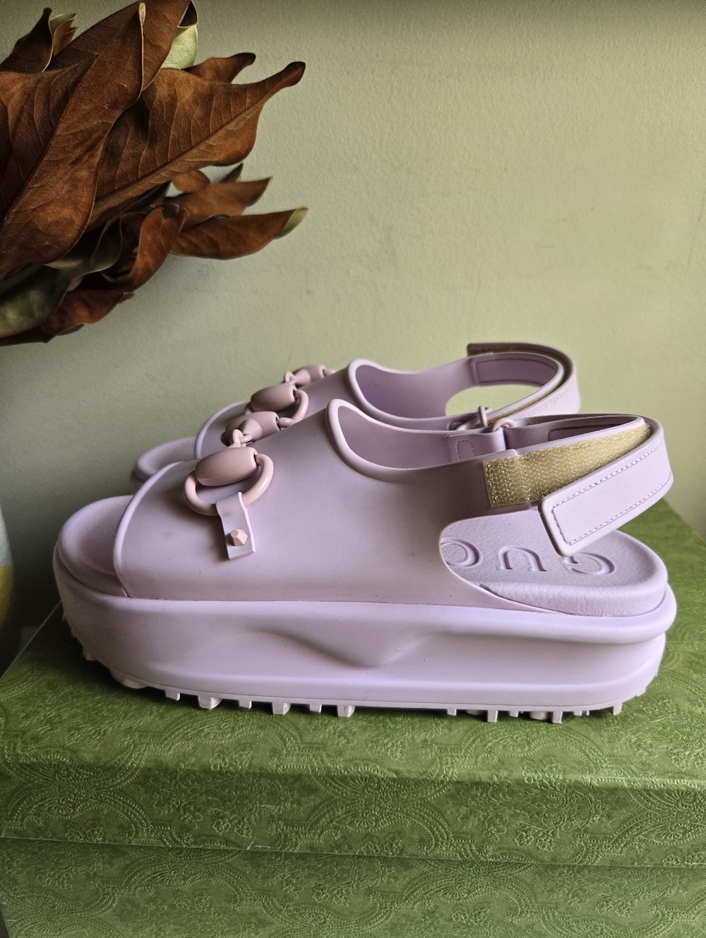 GUC Gucci Horsebit Women's Violet & Pale Pink Rubber Sandals Size 10 US 40 IT - Picture 11 of 15